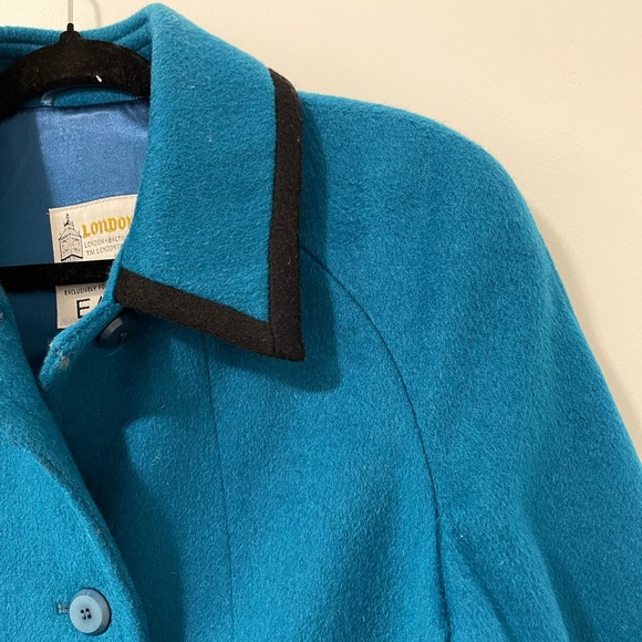 Vintage London Fog 100% Wool Winter Jacket Pea Coat Buttoned Teal Blue Size 6P - Picture 4 of 10
